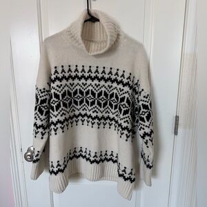 Barbour Patrisse Knit Fair Isle Wool Blend Turtleneck Sweater Cream Black